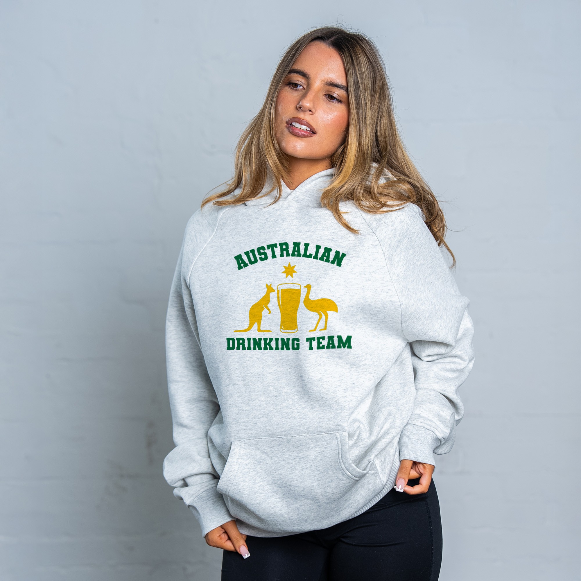 AUSTRALIAN DRINKING TEAM WHITE MARLE HOODIE