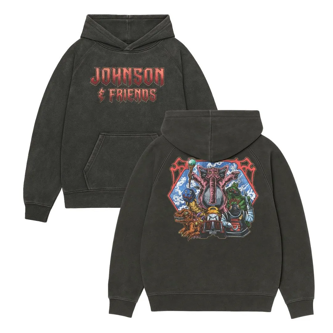 JOHNSON AND FRIENDS FRONT & BACK VINTAGE BLACK HOODIE