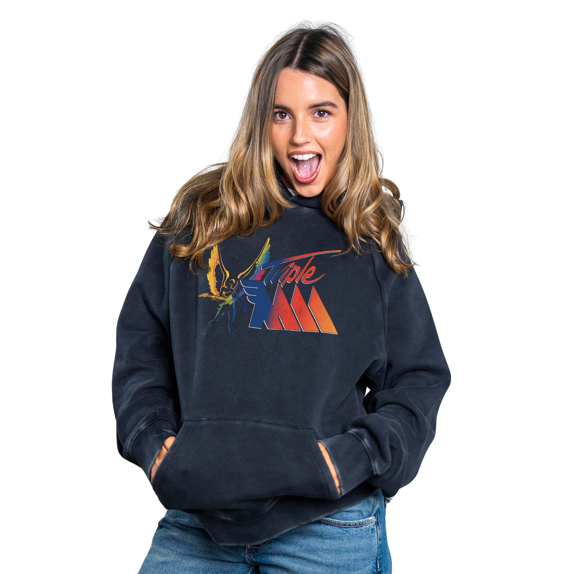 RETRO TRIPLE M LOGO VINTAGE BLACK HOODIE