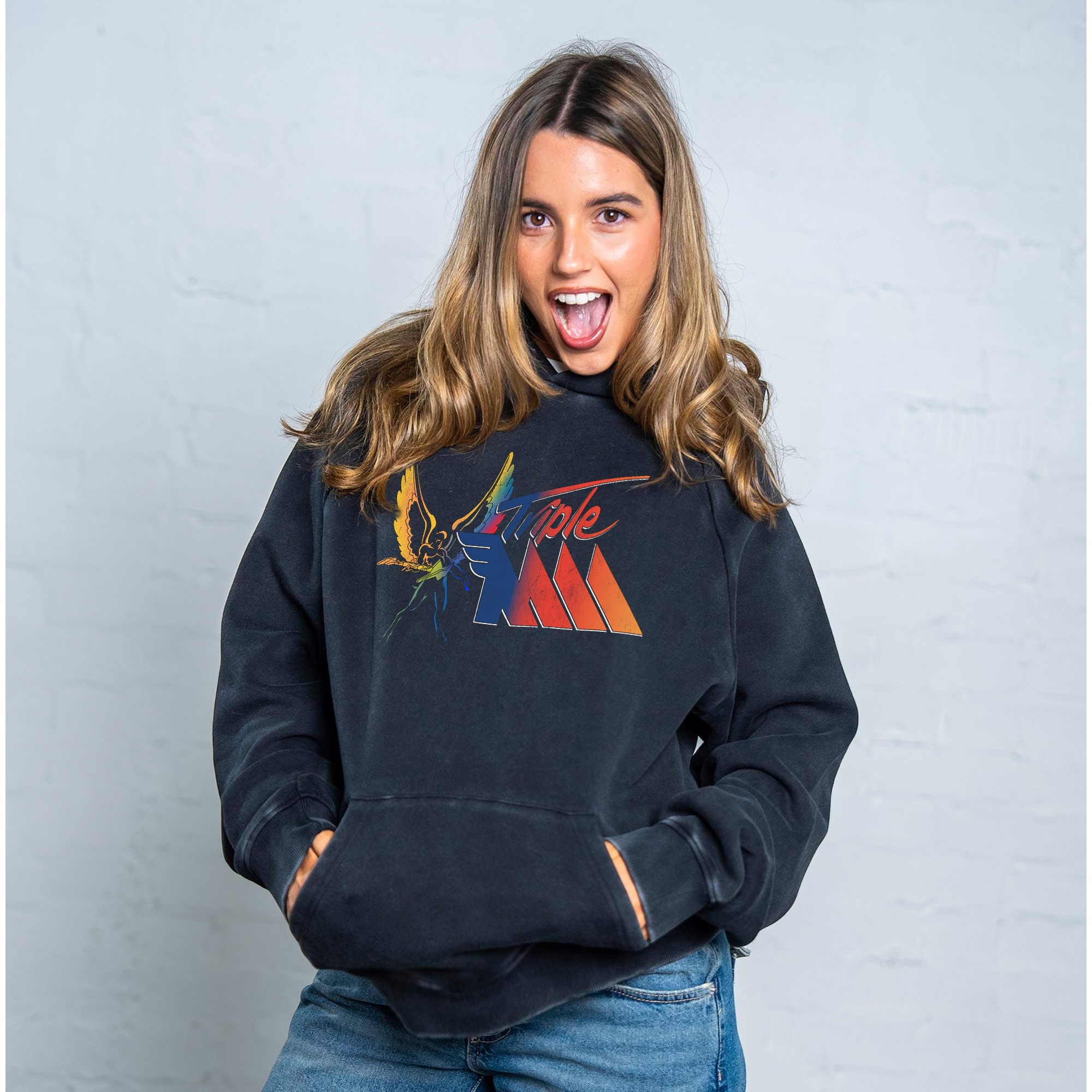 RETRO TRIPLE M LOGO VINTAGE BLACK HOODIE
