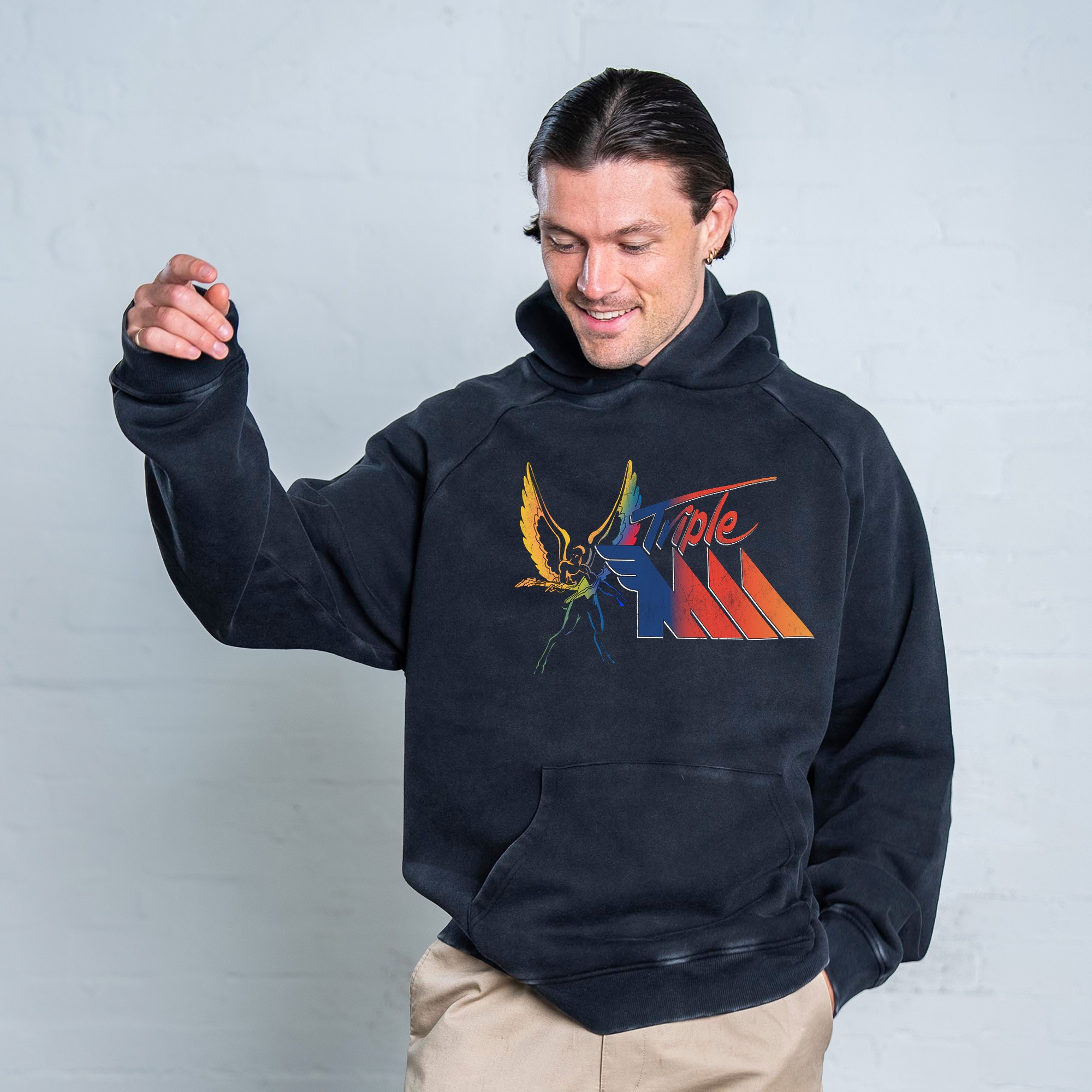 RETRO TRIPLE M LOGO VINTAGE BLACK HOODIE