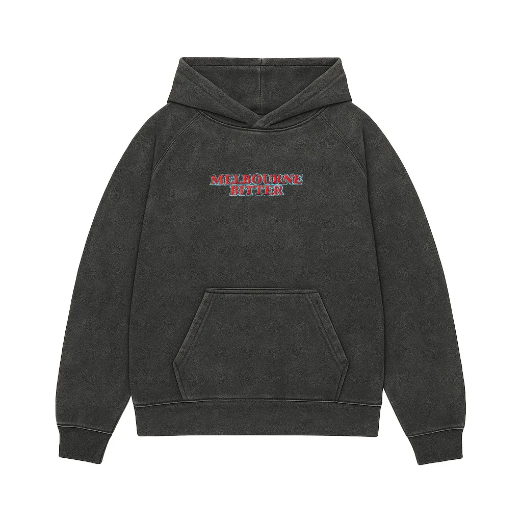 MELBOURNE BITTER SPELLOUT EMBROIDERED VINTAGE BLACK HOODIE