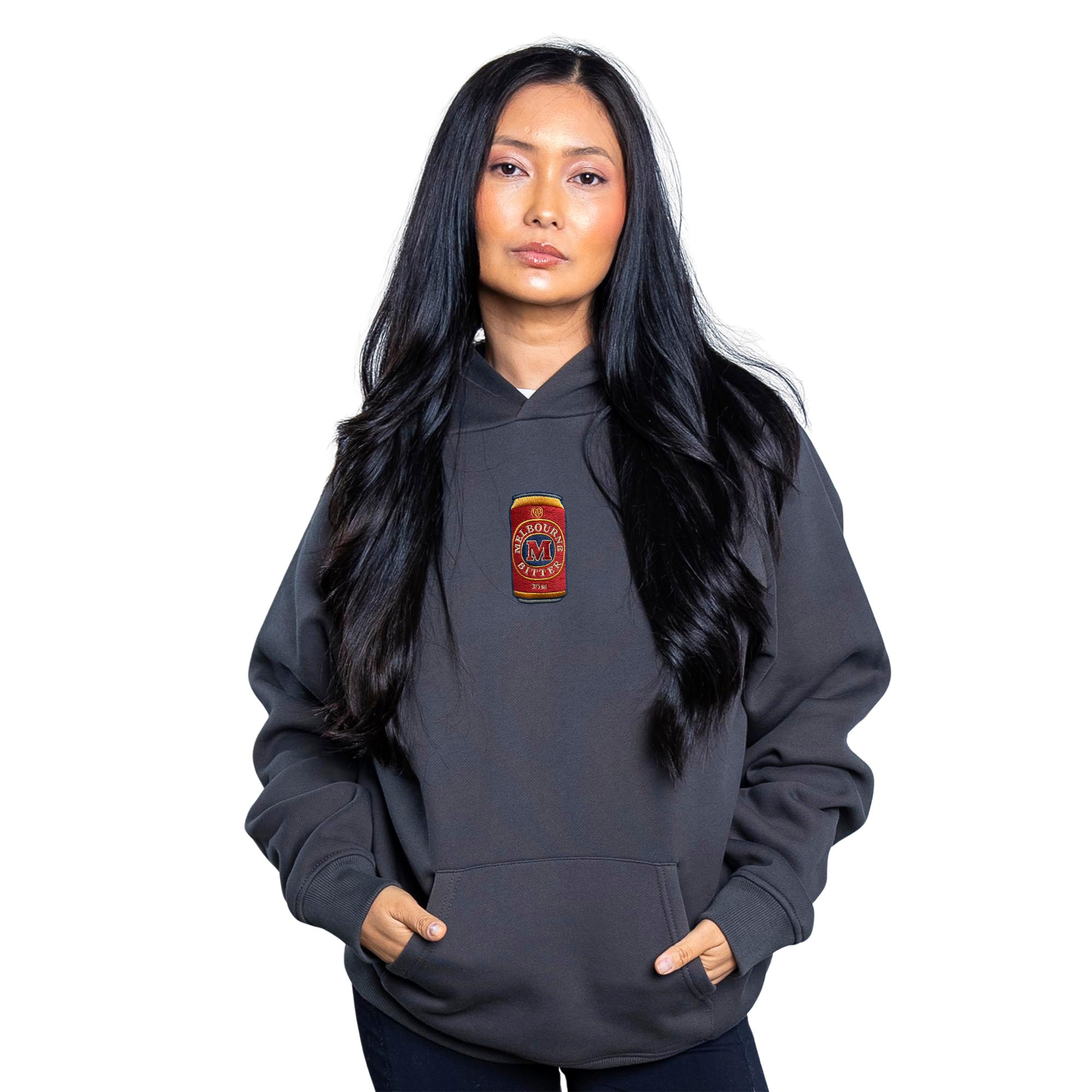 GRAPHITE MELBOURNE BITTER CAN EMBROIDERED HOODIE