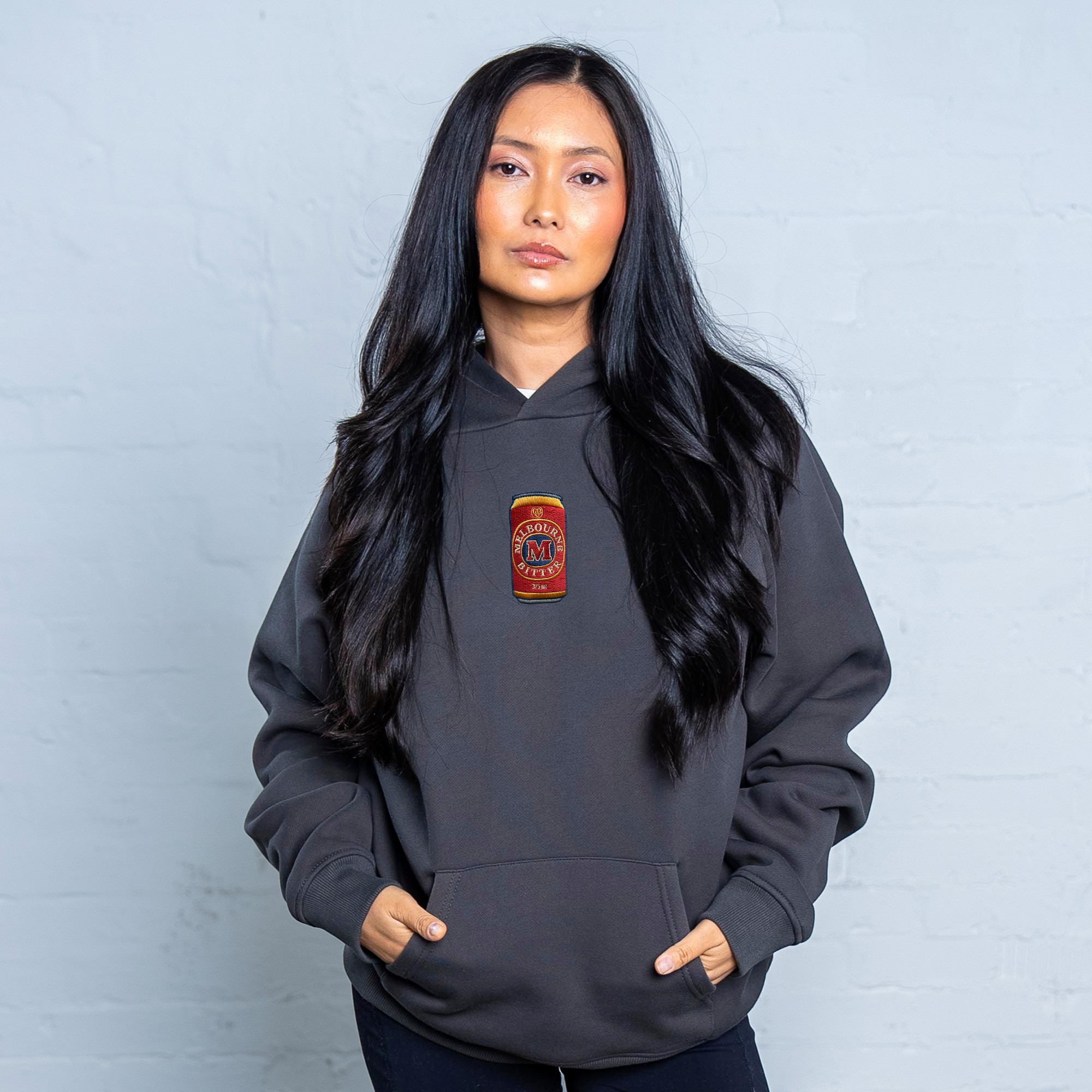 GRAPHITE MELBOURNE BITTER CAN EMBROIDERED HOODIE