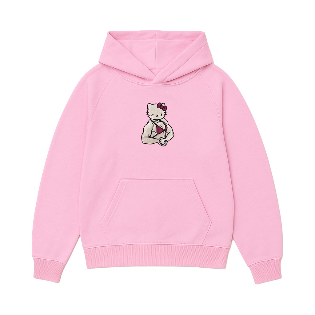 BUFF KITTY EMBROIDERED PINK HOODIE