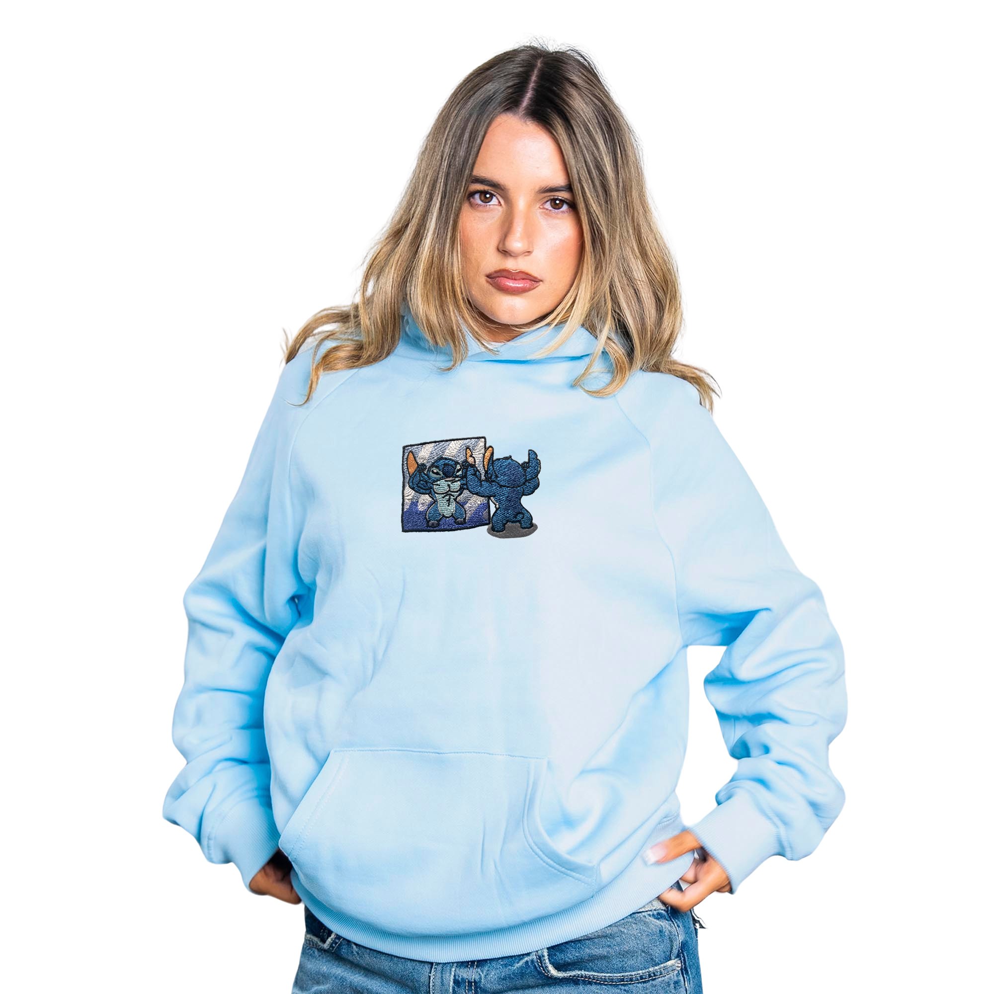LIGHT BLUE STITCH EMBROIDERED HOODIE