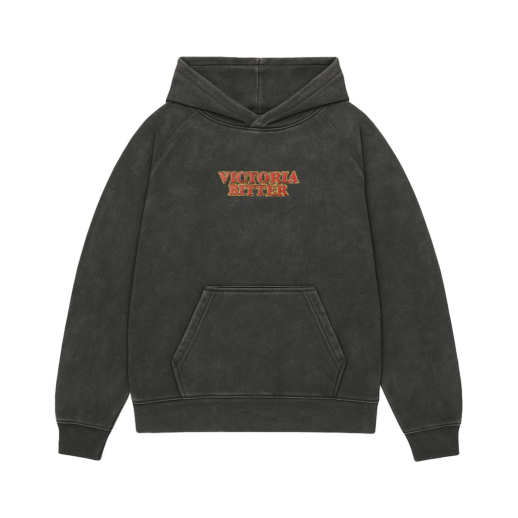 VICTORIA BITTER SPELLOUT EMBROIDERED VINTAGE BLACK HOODIE