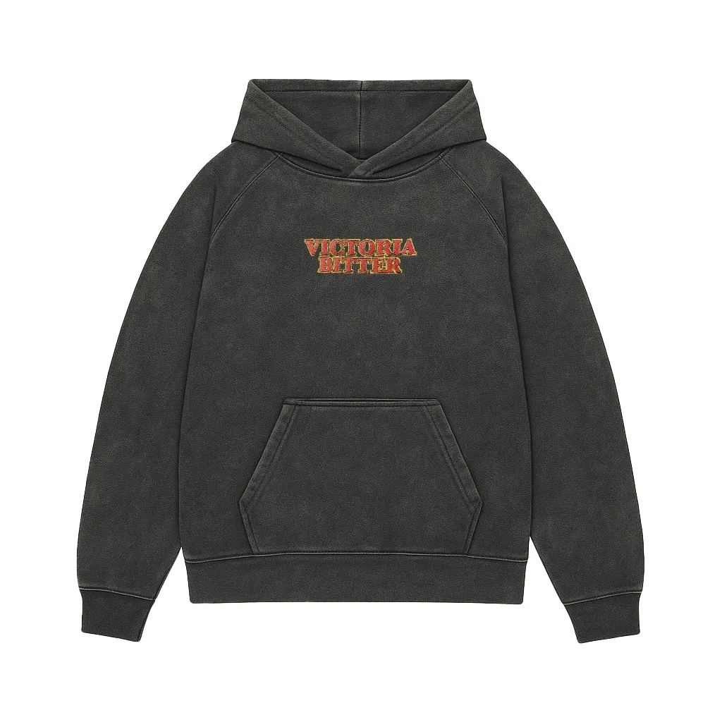 VICTORIA BITTER SPELLOUT EMBROIDERED VINTAGE BLACK HOODIE