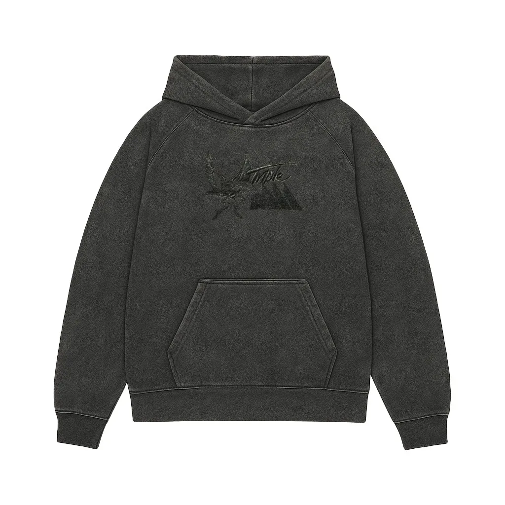 TRIPLE M BLACKOUT EDITION EMBROIDERED VINTAGE BLACK HOODIE