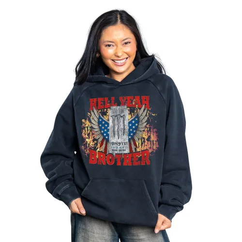 HELL YEAH BROTHER VINTAGE BLACK HOODIE