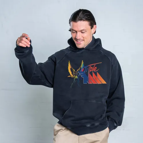 RETRO TRIPLE M LOGO VINTAGE BLACK HOODIE