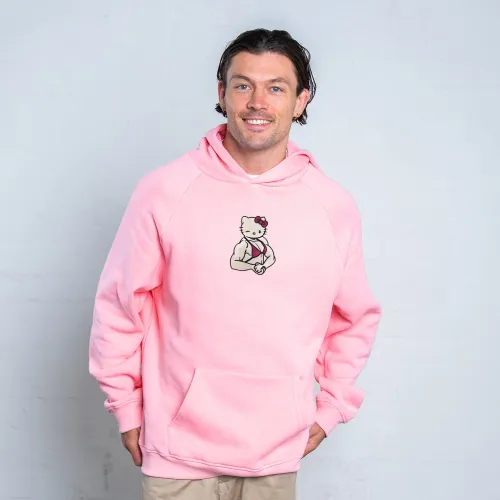 BUFF KITTY EMBROIDERED PINK HOODIE