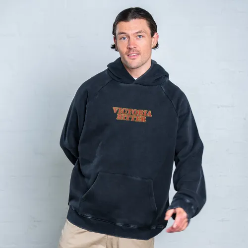 VICTORIA BITTER SPELLOUT EMBROIDERED VINTAGE BLACK HOODIE